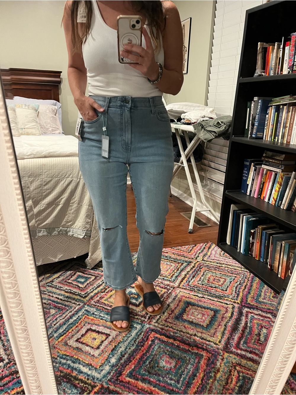 High-Rise Crop Kick-Flare Jeans in Light Blue